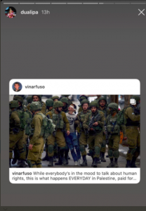 La chanteuse britannique Dua Lipa, dénonce les violences israéliennes commises sur les enfants palestiniens